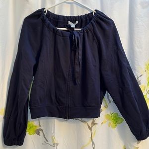 Navy blue cropped sweatshirt from Anthropology with drawstring top
